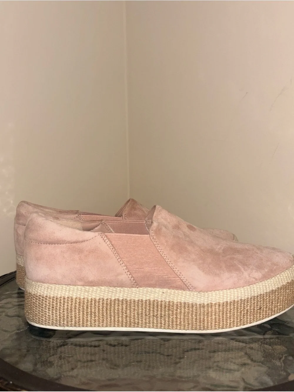 Vince Platform Slip-On Sneakers in Blush Pink Suede